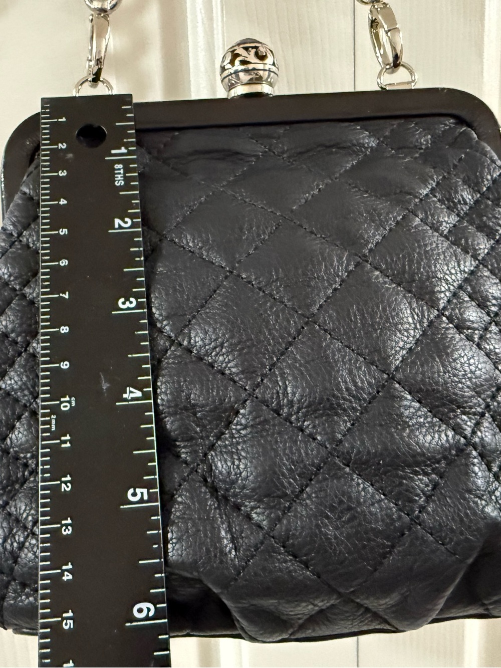 Brighton Quilted Black Leather Purse Bag Clutch Convertible Chain Crossbody - Picture 13 of 15